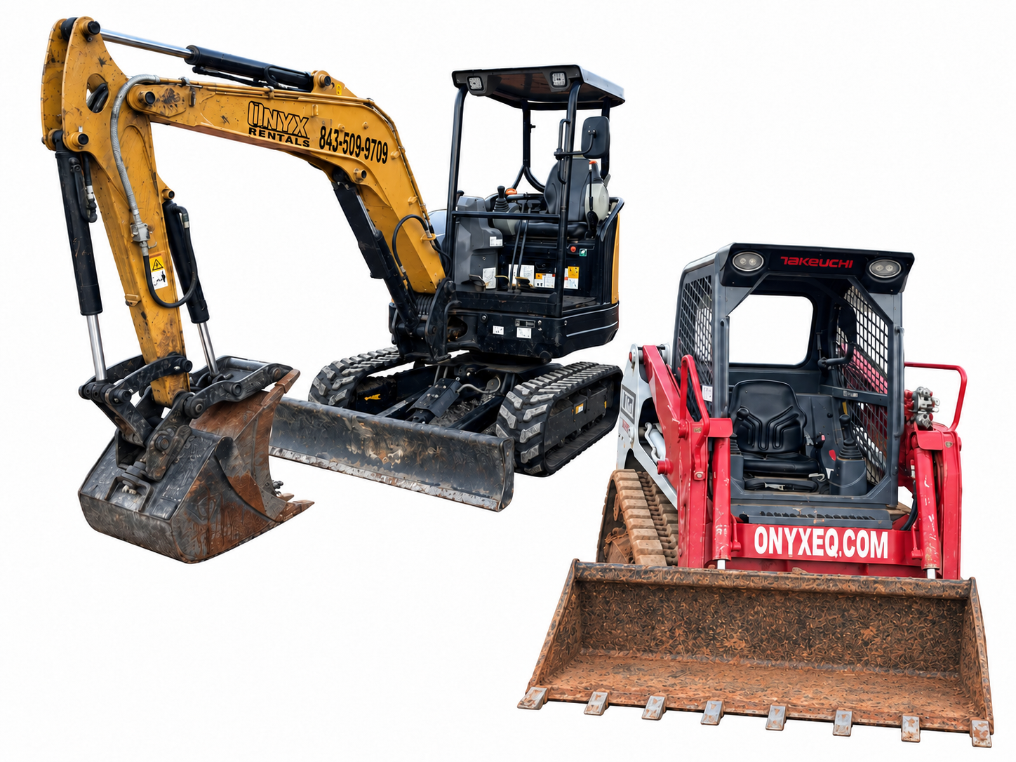 Onyx mini excavator and Takeuchi compact track loader